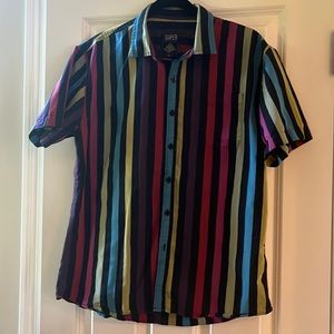colorful striped men’s short sleeve button up shirt